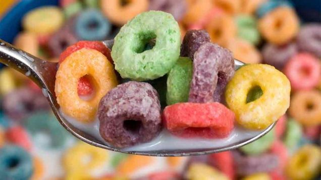brightly coloured breakfast cereal